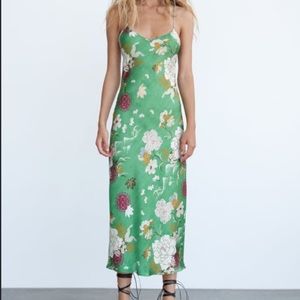 ZARA SATIN EFFECT PRINT DRESS